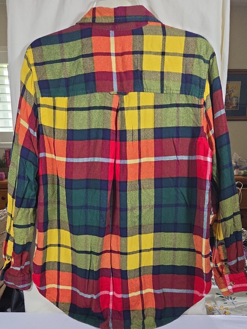 American Eagle Flannel Shirt Women L Plaid Boyfriend Fit Soft - Picture 2 of 6